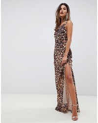 ASOS DESIGN Bias Cut Animal Print Cami Maxi Dress With Drape Neck
