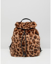 Stradivarius Leopard Faux Fur Backpack