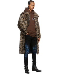 Amiri Beige Black Faux Leopard Fur Coat