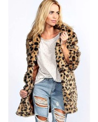 Boohoo Charlotte Leopard Faux Fur Coat