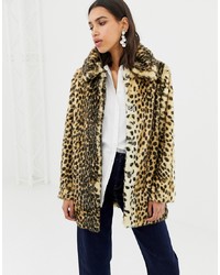 Warehouse Faux Fur Coat In Leopard Print