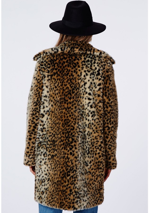 Missguided Kylie Faux Fur Leopard Coat Brown, $89 | Missguided | Lookastic