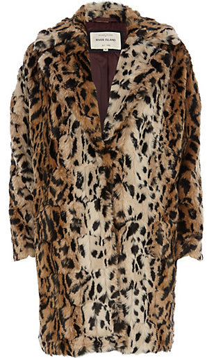 River Island Brown Leopard Print Faux Fur Oversized Coat | Where to