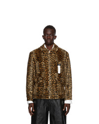 We11done Tan And Black Faux Fur Leopard Zip Up Jacket