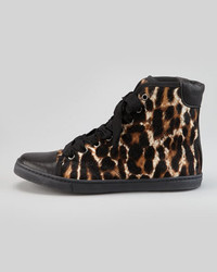 Lanvin Leopard Print Calf Hair Hi Top Sneaker