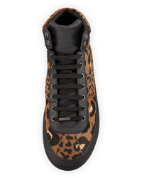 Jimmy Choo Leopard Print Calf Hair High Top Sneaker
