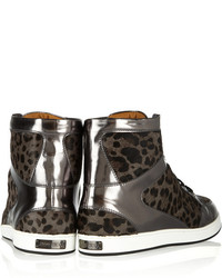 Jimmy Choo Tokyo Leopard Print Calf Hair And Mirrored Leather Sneakers