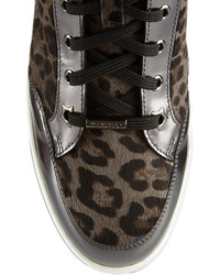 Jimmy Choo Tokyo Leopard Print Calf Hair And Mirrored Leather Sneakers