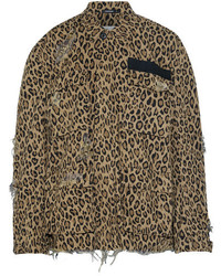 R 13 R13 Abu Distressed Leopard Print Cotton Canvas Jacket Leopard Print