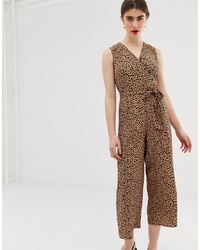 Warehouse Cropped Jumpsuit With Belt In Leopard Print