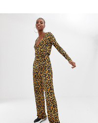 Collusion Tall Wrap Front Jumpsuit In Leopard Print