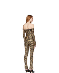 Halpern Tan And Black Leopard Bare Shoulder Jumpsuit