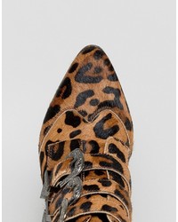 Asos Relieve Wide Fit Leopard Buckle Leather Ankle Boots