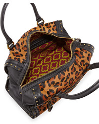 Oryany Brenda Studded Calf Hair Satchel Bag Leopard