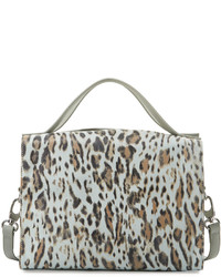 Charles Jourdan Ophelia Leopard Print Leather Satchel Bag Natural
