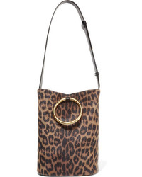 Brown Leopard Leather Bucket Bag