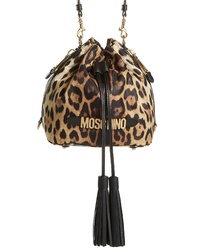 Moschino Leopard Print Nylon Convertible Bucket Bag