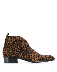 Brown Leopard Leather Chelsea Boots