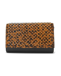Christian Louboutin Paloma Spiked Leopard Print Suede And Leather Clutch