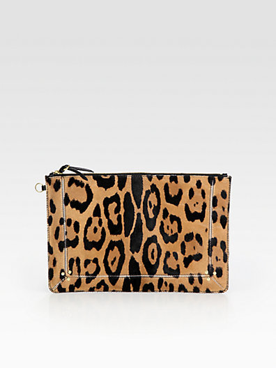 Jerome Dreyfuss Popoche Large Leopard Print Calf Hair Clutch, $480 ...