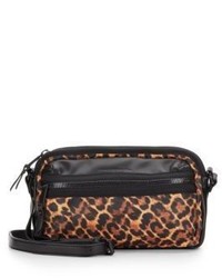 French Connection Piper Faux Leather Trim Leopard Print Crossbody