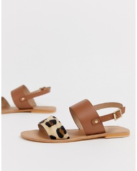 ASOS DESIGN Faye Leather Flat Sandals In Leopard