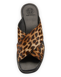 Tory Burch Gemma Leopard Crisscross Slide Flat Sandal