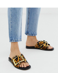 River Island Leather Slider With In Leopard Print