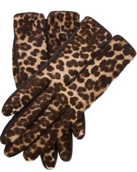 Brown Leopard Leather Gloves