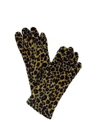 Fownes Brown Velvet Leopard Print Gloves