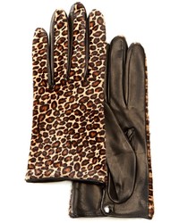 Portolano Genuine Calf Hair And Leather Leopard Print Gloves