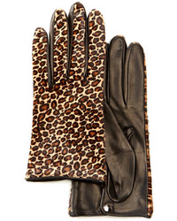 Portolano Genuine Calf Hair And Leather Leopard Print Gloves