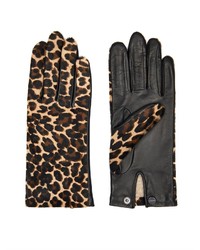Agnelle Leopard Calf Hair And Leather Gloves