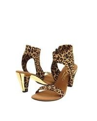 Brown Leopard Leather Heeled Sandals