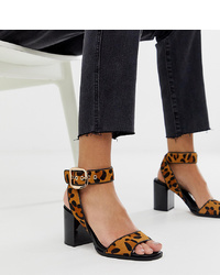 River Island Block Heeled Sandals With In Leopard Print