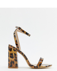 Raid Wide Fit Enya Leopard Print Patent Block Heeled Sandals