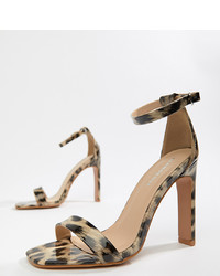 Glamorous Leopard Print Patent Barely There Heeled Sandals