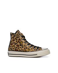 Brown Leopard Leather High Top Sneakers