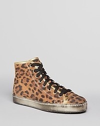 Brown Leopard Leather High Top Sneakers