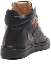 Maison Martin Margiela Mm6 By Leather High Top Sneakers In Black Leopard