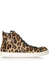 Charlotte Olympia Purrrfect Leopard Print Calf Hair High Top Sneakers