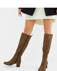 Brown Leopard Leather Knee High Boots