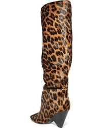 Saint Laurent Niki Leopard Print Calf Hair Knee Boots