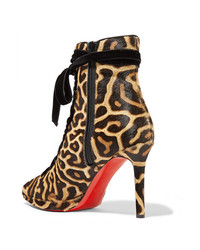 Christian Louboutin Circus Nana 100 Lace Up Leopard Print Calf Hair Platform Ankle Boots