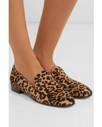 Gianvito Rossi Leopard Print Calf Hair Loafers