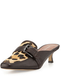 Brown Leopard Leather Mules