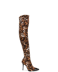 Brown Leopard Leather Over The Knee Boots