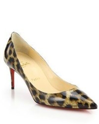 Christian Louboutin Decollete Leopard Print Glossed Leather Pumps