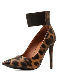 Dollhouse Leopard Print Pointed Toe Pumps With Ankle Strap