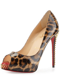 Christian Louboutin Nvps Leopard Print Red Sole Pump Brown